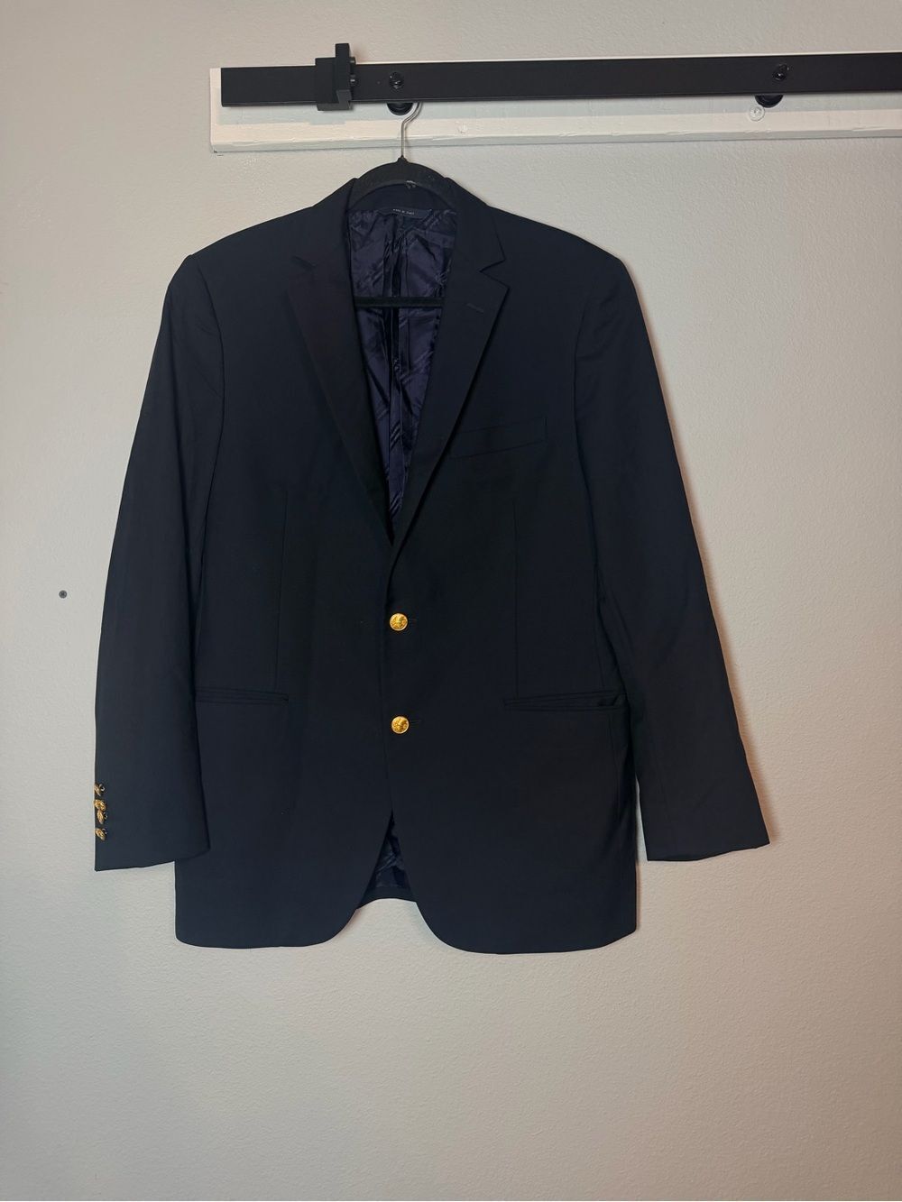 Brooks Brothers 1818 Fitzgerald Blazer Loro Piana Wool 41R Navy Blue *flaw*